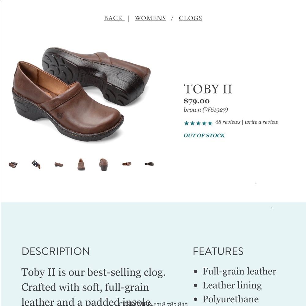 Born ‘Toby’ Brown Leather slip on Clogs 10EU 42